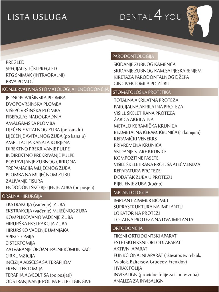 DENTAL 4 YOU lista usluga